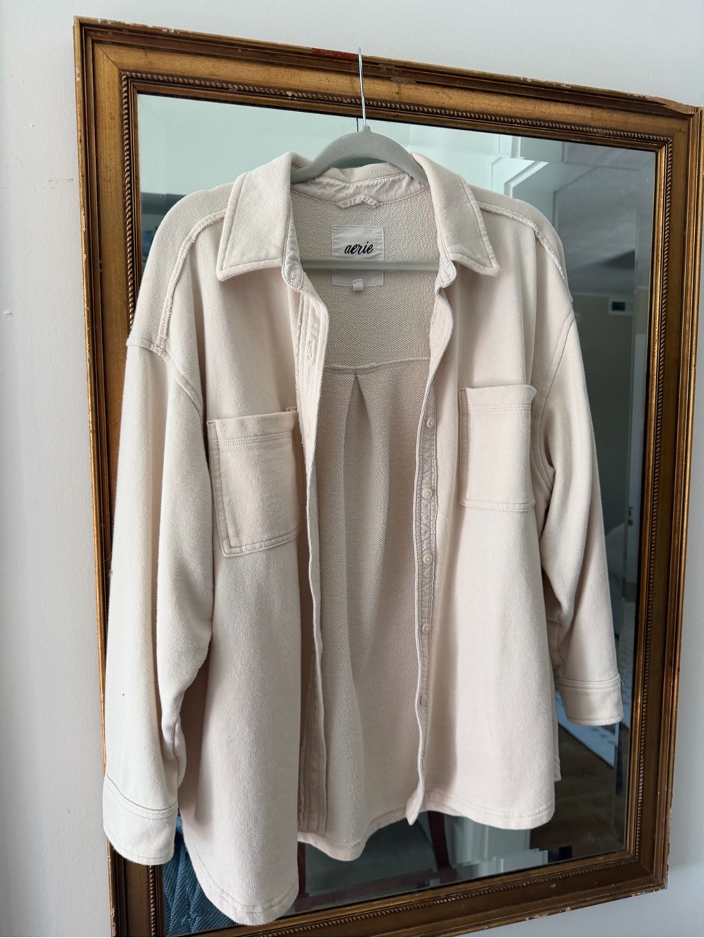 aerie Cream Oversized Button-Up Shacket